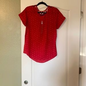 Red with White circles Zip Work Blouse